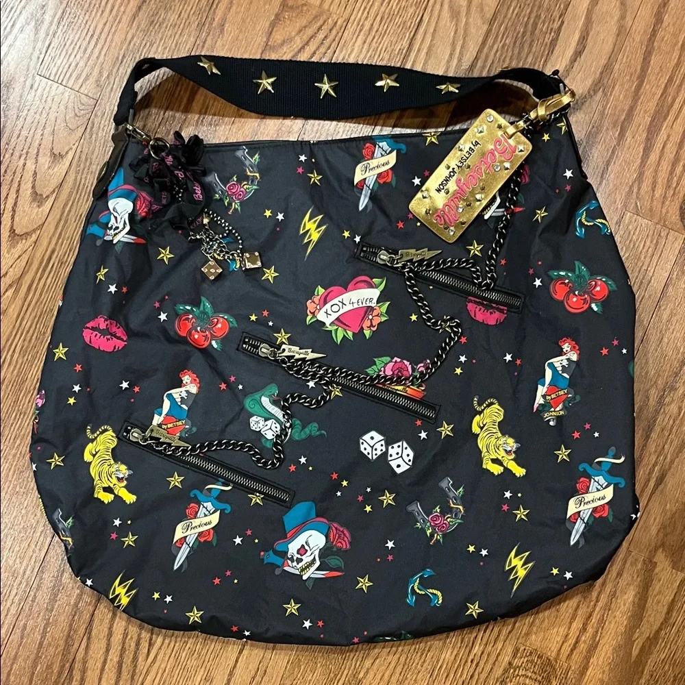 Betsey Johnson Black Tattoo Large Shoulder Bag - Picture 1 of 1